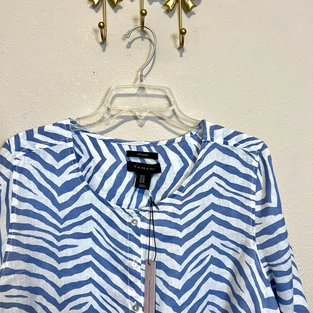 Blue and White Zebra Print Women's Top - Picture 2 of 6
